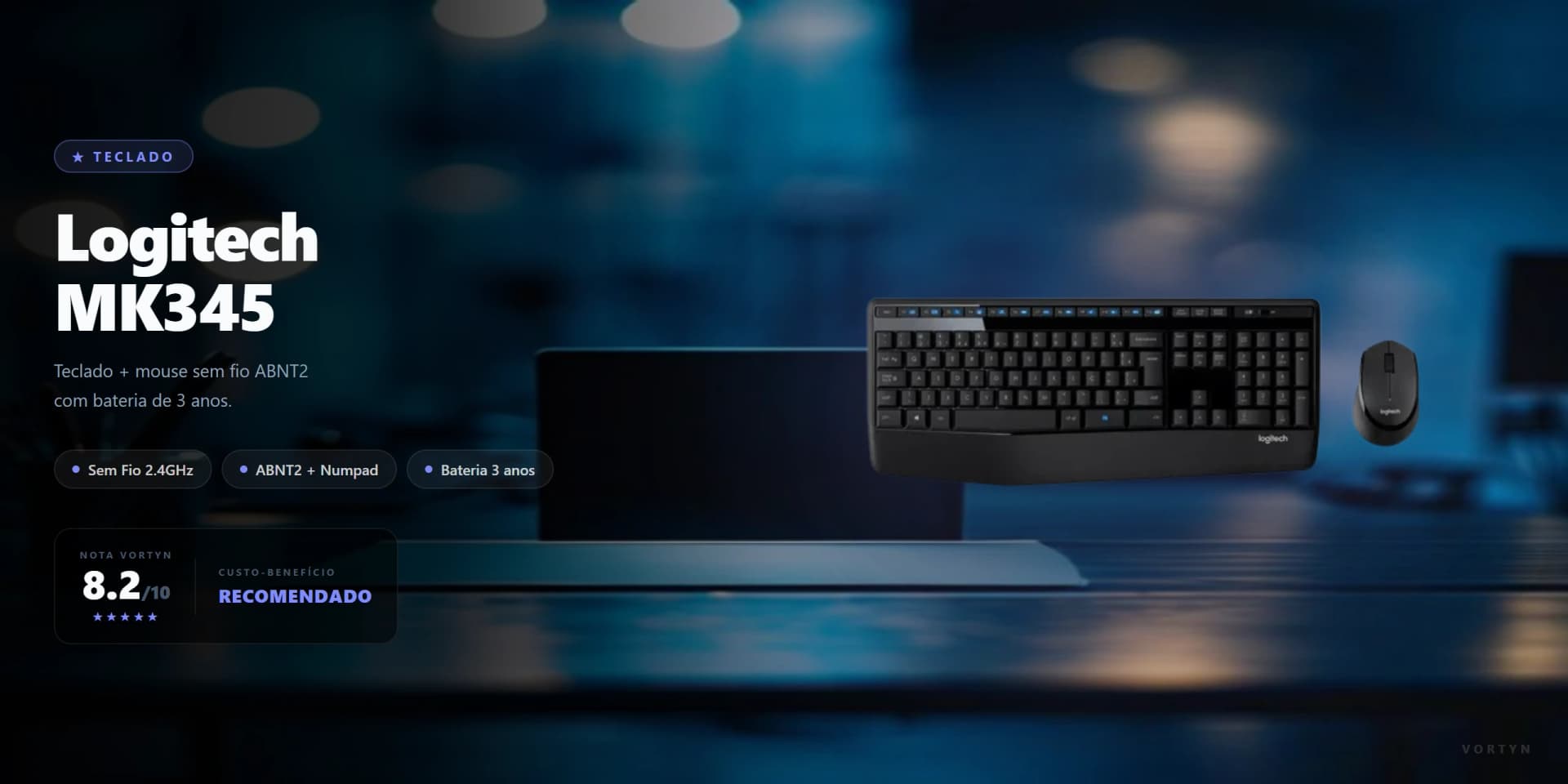 Logitech MK345 R$190: Teclado + Mouse Wireless, Um Receptor, Bateria de até 3 Anos