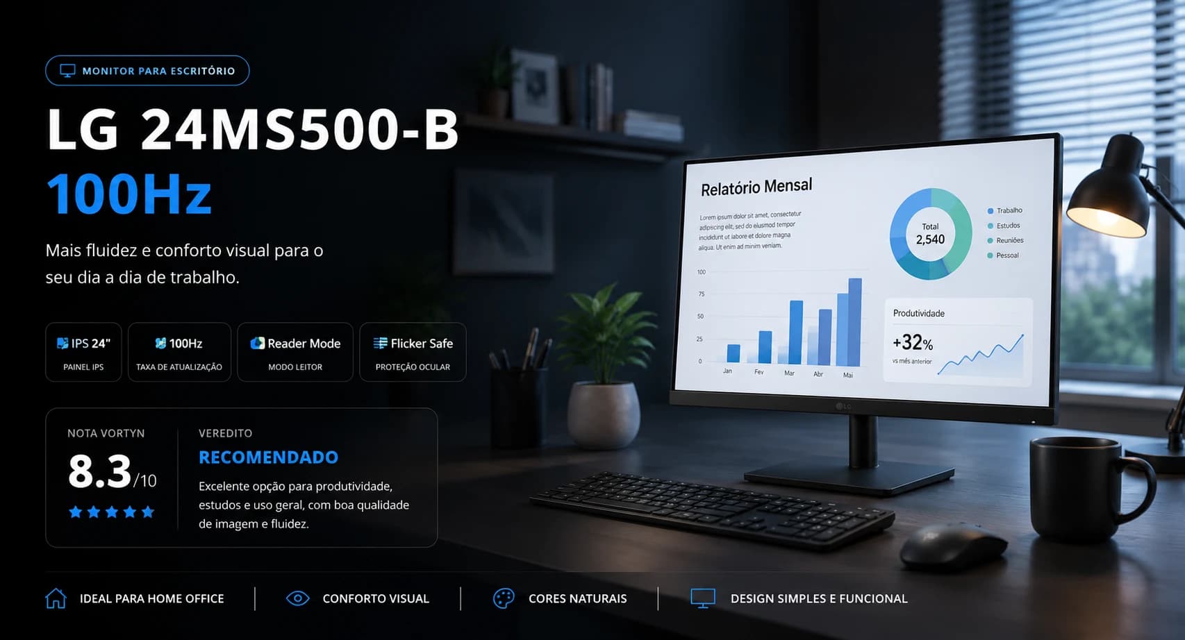 LG 24MS500-B R$567: IPS 100Hz com Reader Mode que Reduz Cansaço Visual de Verdade