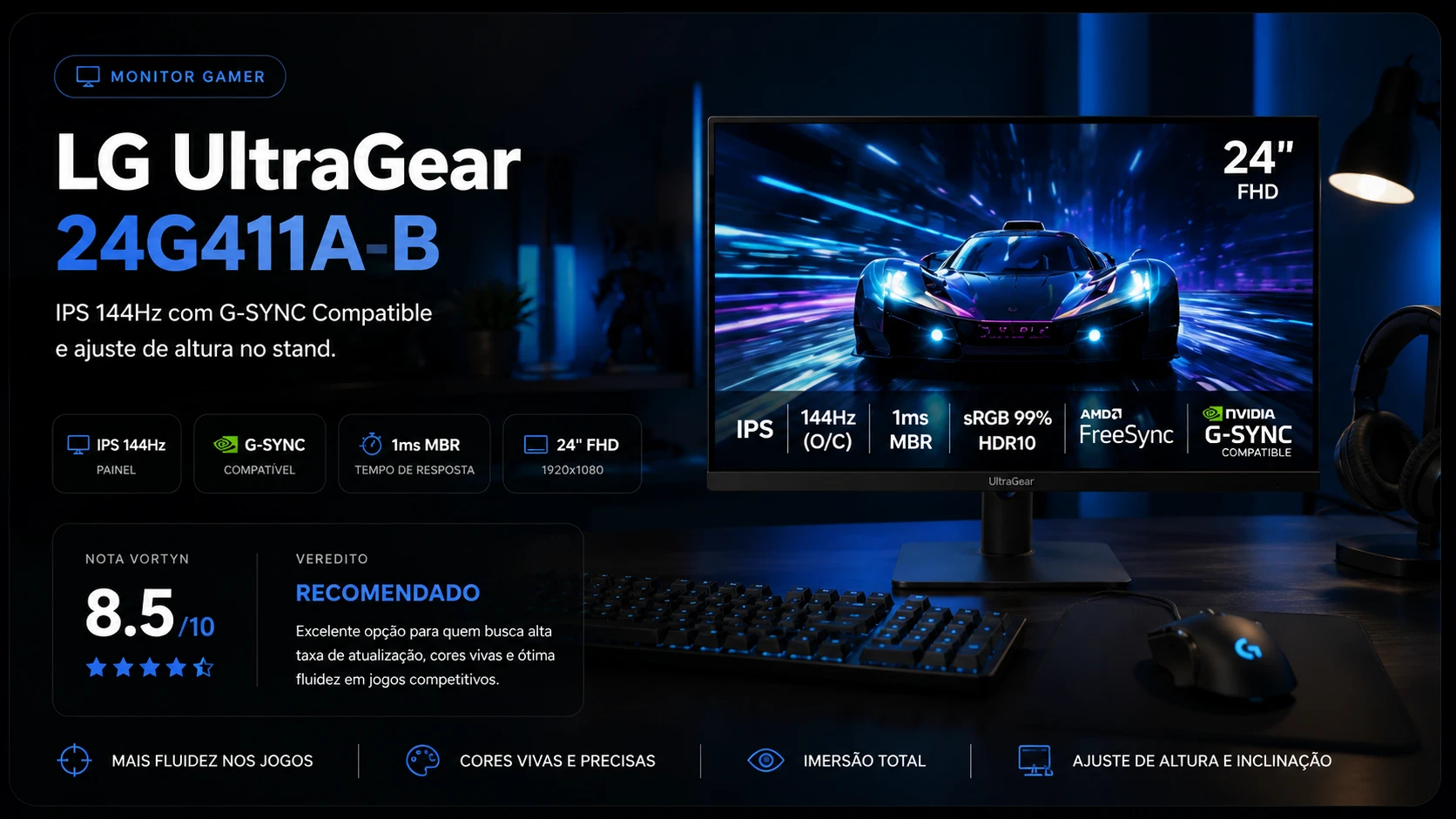LG UltraGear 144Hz R$634: O Stand com Ajuste de Altura que Outros Cobram R$200 Extra