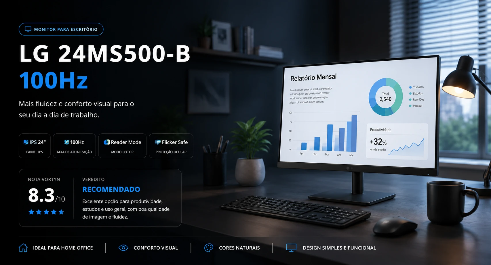 LG 24MS500-B R$569: IPS 100Hz com Reader Mode Real