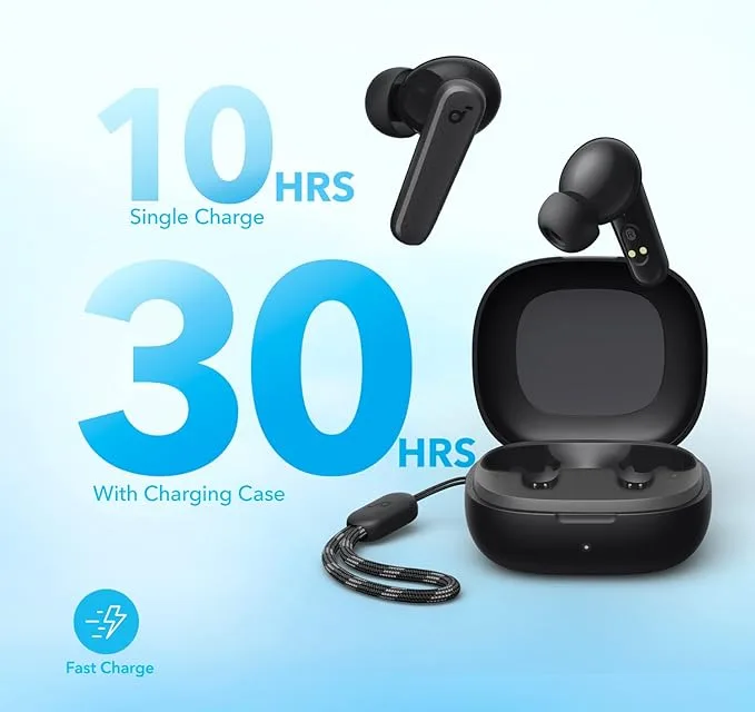 Case do Soundcore P20i aberto, com os fones encaixados