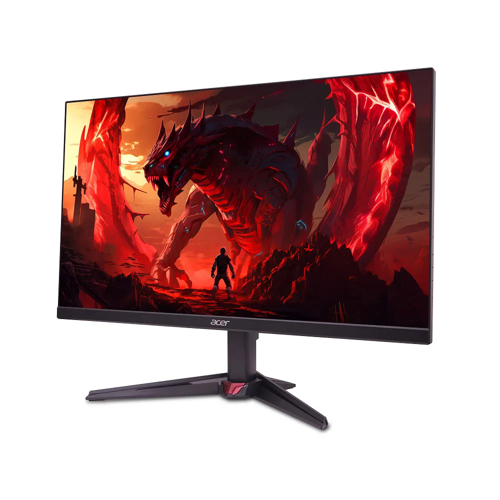 Monitor Acer Nitro VG240Y em ângulo 3/4, mostrando a base