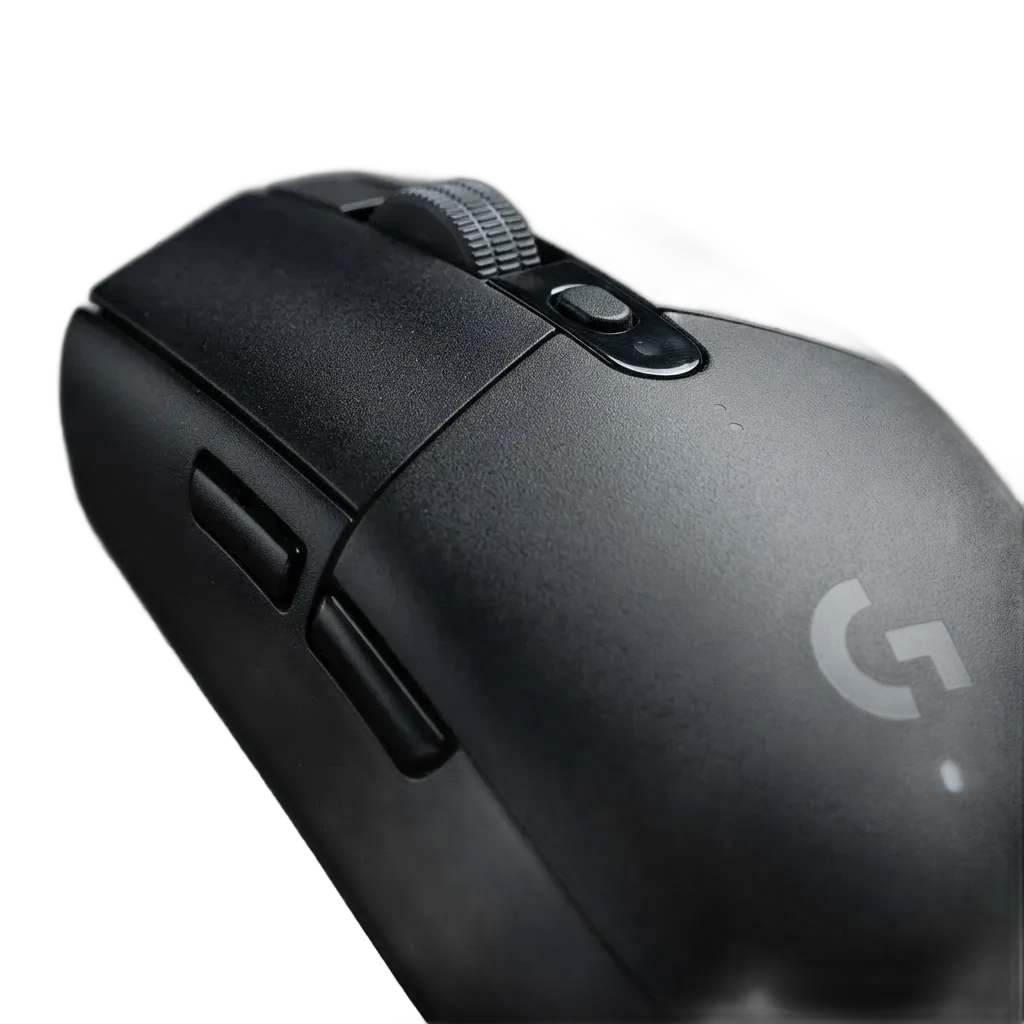 Detalhe da parte traseira do Logitech G305 — roda de scroll, botão de DPI e LED indicativo