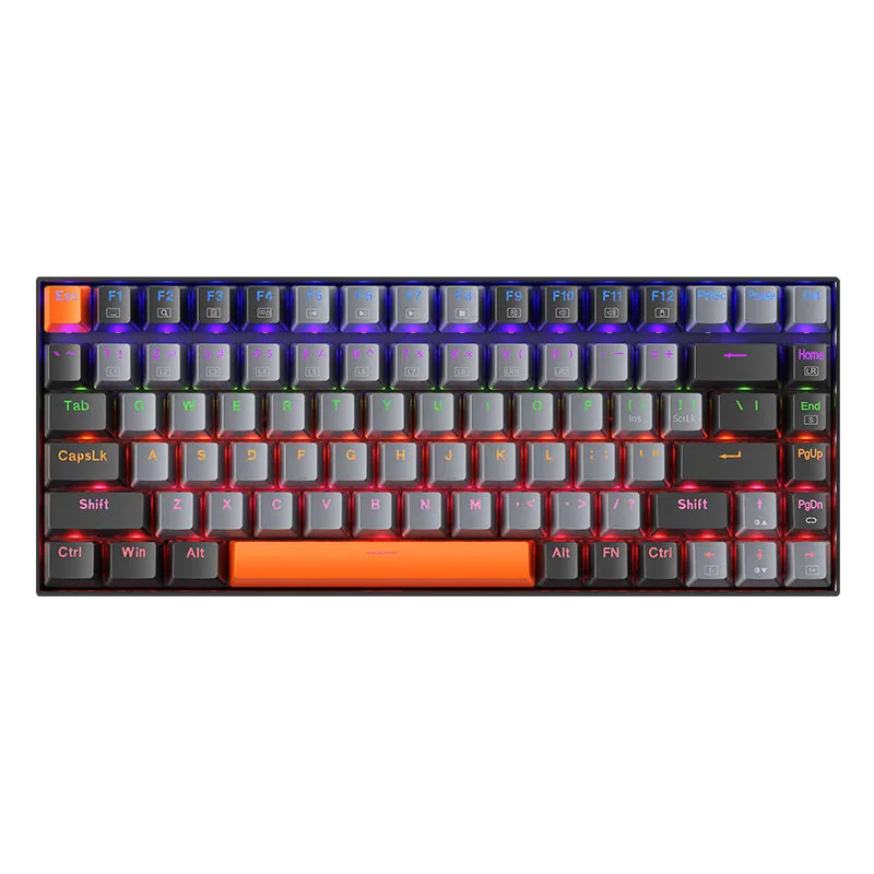 Teclado Machenike K500A-B84 visto de cima, com keycaps cinza e acentos laranja